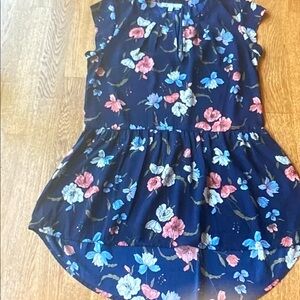 DR2 Navy Floral Peplum Top with Pink and Light Blue Flowers